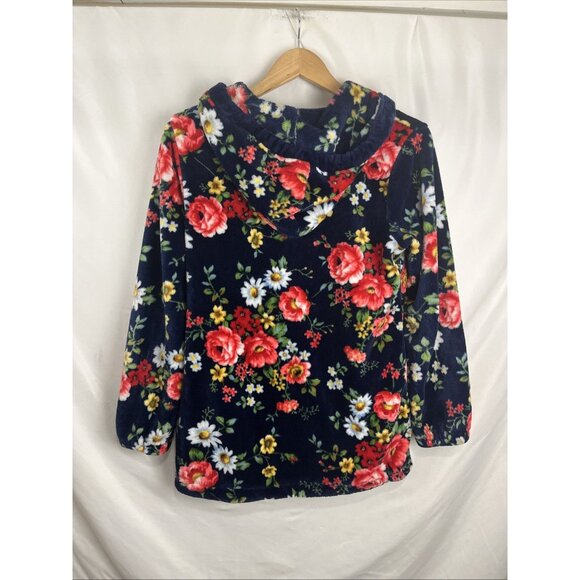 Shefly Floral Fleece Hoodie w/ Pompon Drawstring Women's Size M - Picture 4 of 8